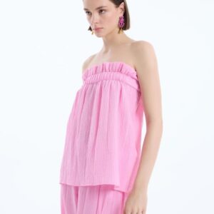 Fırfırlı Straplez Bluz Pembe
