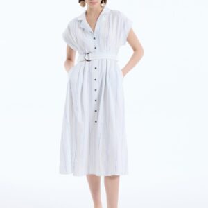 Çizgi Detaylı Elbise Ekru