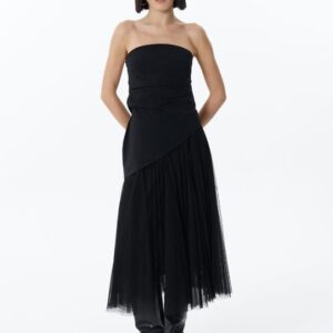 Volanlı Straplez Bluz Siyah