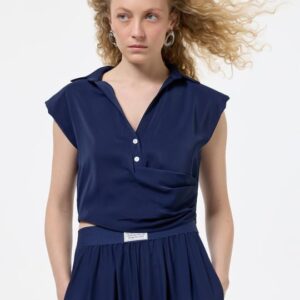 Önü Düğme Detaylı Bluz Lacivert