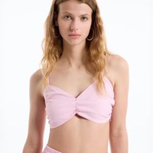 Çizgili Crop Bluz Pembe