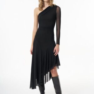 Asimetrik Tül Elbise Siyah
