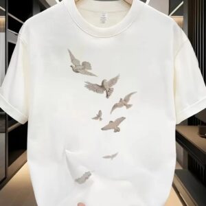 Compack Özgür kuşlar Baskılı Oversize Bisiklet Yaka T-shirt